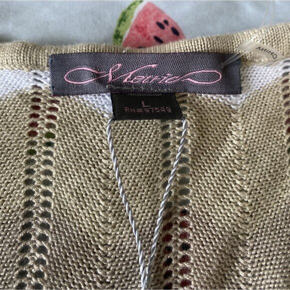 ⭐ 3/$15 NWT Beige White Blue Chevron Knit Babydoll Wrap Cami Sweater Tank T - Picture 7 of 9